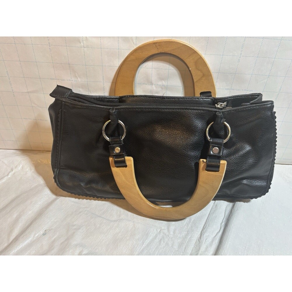Bally Black (reversed its Brown!!!)Top Handle Bag with Wooden Handles,